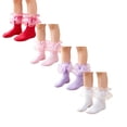 thumbnail image 1 of Dweltoz 4 Pack Girls Ruffle Socks Toddler Frilly Lace Socks Daily Fold Over Church Fancy Socks for Kids,4-6 Years, 1 of 6