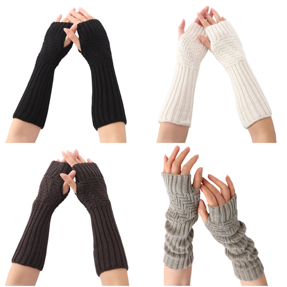 Dweltoz 4 Pairs Women's Arm Warmers Long Fingerless Gloves Cable Knit Thumb Hole Design Ribbed Cuff Winter Wrist Warmers