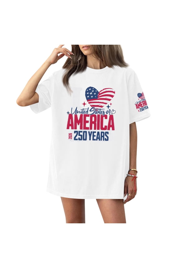 4th Of July Outfits for Women Short Sleeve Usa Print Top Solid Color Plus Size Tops 4th Of July Crewneck Comfortable 1776-2026 Tee,White 5XL