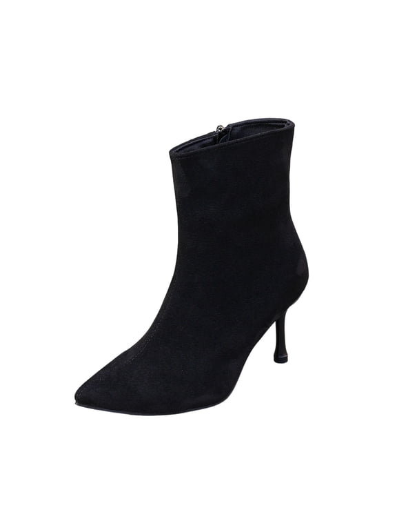 Ankle Boots for Women Pointed Toe Kitten Heel Booties Side Zipper Stiletto Heel Dress Ankle Boots Fall Winter Shoes,Black 9.5