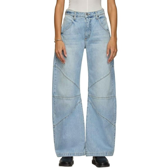 Dweltoz Baggy Jeans for Woman 2025 Trendy High Waisted Barrel Jeans Casual Wide Leg Cropped Ankle Denim Pants with Pocket,Light Blue #010 XL