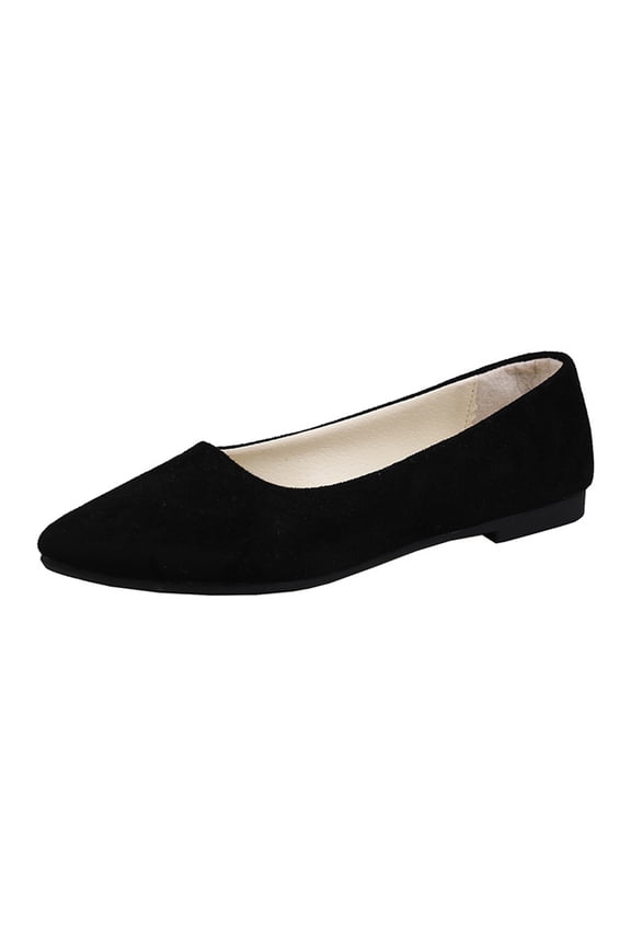 Ballet Flats Women Slip on Closed Toe Pointed Soft Single-Shoes Work Cute Solid Color Suede Shallow Shoe,Black 43