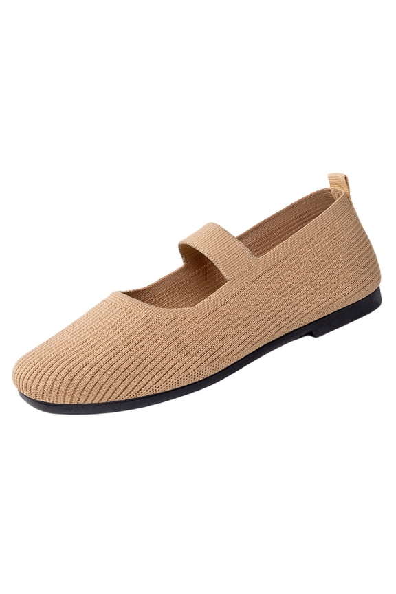 Ballet Flats for Women Slip-On Box Flats Comfy Lightweight Office Low Heel Ballet Shoes,Khaki 36