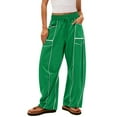 thumbnail image 1 of Dweltoz Barrel Leg Sweatpants for Women Drawstring High Waisted Wide Leg Pants Contrast Patchwork Barrel Trousers Baggy Palazzo Pant with Pockets,Green S, 1 of 4