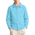 thumbnail image 1 of Dweltoz Boys School Uniform Long Sleeve Solid Button Up Top Classic Collared Dress Shirt Back to School Clothes,Sky Blue 6-7Years, 1 of 8