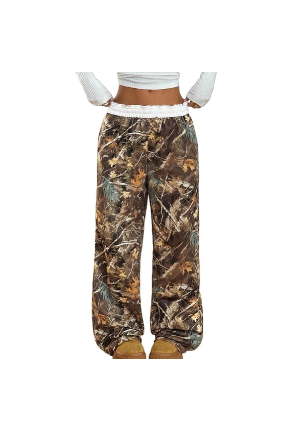 Camo Pants Women Wide Leg Loose Athletic Joggers High Waisted Casual Sweatpants Spring Fall Camouflage Trendy Trousers with Pockets,Camouflage Green 2XL