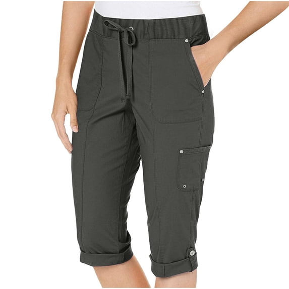 Dweltoz Capri Pants for Women Joggers Stretch Lightweight Women’s Casual Pant Capri with Drawstring,Dark Gray L