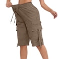 thumbnail image 1 of Dweltoz Cargo Shorts for Women Elastic Waist Loose Wide Leg Shorts with Multi Pockets Travel Lightweight Knee Length Outdoor Short Pants,Coffee L, 1 of 6