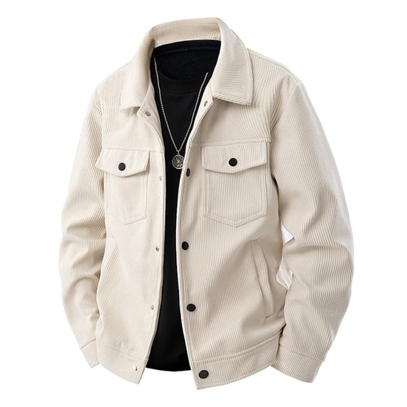 Dweltoz Corduroy Jacket for Men Casual Button Down Trucker Jacket Lightweight Collared Front Pockets Chore Jacket Western Loose Long Sleeve Coats 2026 Fall Winter Vintage Jacket,Beige 3XL
