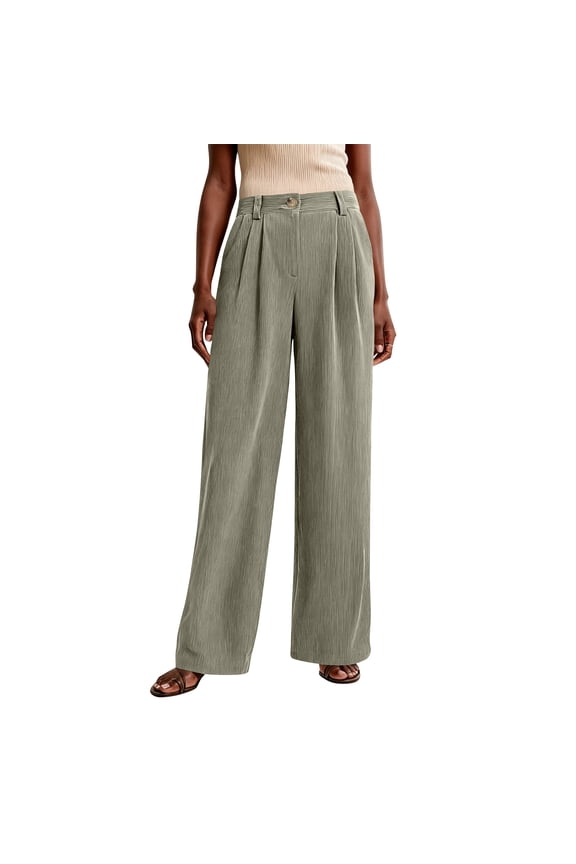 Corduroy Pants Women High Waist Buttoned Stretchy Wide Leg Pants 2025 Trendy Stretchy Business Straight Leg Pant with Pockets,Mint Green L