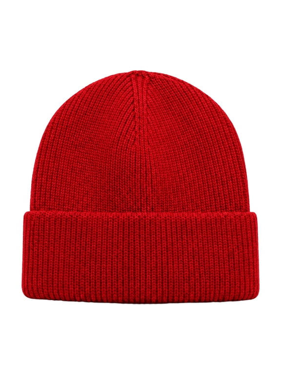 Cuffed Knit Beanie Hat for Men Women Classic Ribbed Winter Skull Cap Solid Color Folded Brim Unisex Knitted Stocking Cap Casual Outdoor Daily Wear,Red