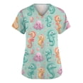 thumbnail image 1 of Dweltoz Cute Print Scrub Top for Women Short Sleeve Soft Stretch Scrub Shirt Classic Fit V-Neck Scrub Tops Anti-Wrinkle Breathable Scrubs With Pockets,Light Green 4XL, 1 of 5