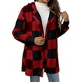 thumbnail image 1 of Dweltoz Fleece Flannel Jacket for Women Plus Size Plaid Lined Open Front Hoodies Oversized Winter Warm Jacket Shacket Fuzzy Cardigan Sweater with Pockets,Red M, 1 of 6