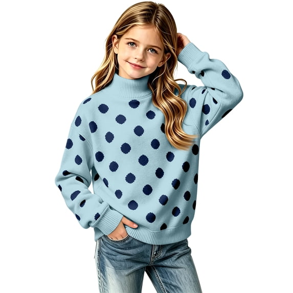 Dweltoz Girls Mock Neck Pullover Sweatshirt Polka Dot Cute Y2K Oversized Tops Kids 2026 Fall Winter Casual Long Sleeve Hoodies,Blue 13-14 Years