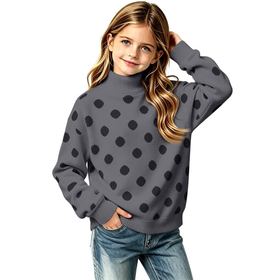 Dweltoz Girls Mock Neck Pullover Sweatshirt Polka Dot Cute Y2K Oversized Tops Kids 2026 Fall Winter Casual Long Sleeve Hoodies,Dark Gray 11-12 Years