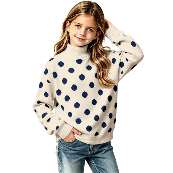 Dweltoz Girls Mock Neck Pullover Sweatshirt Polka Dot Cute Y2K Oversized Tops Kids 2026 Fall Winter Casual Long Sleeve Hoodies,Khaki 11-12 Years