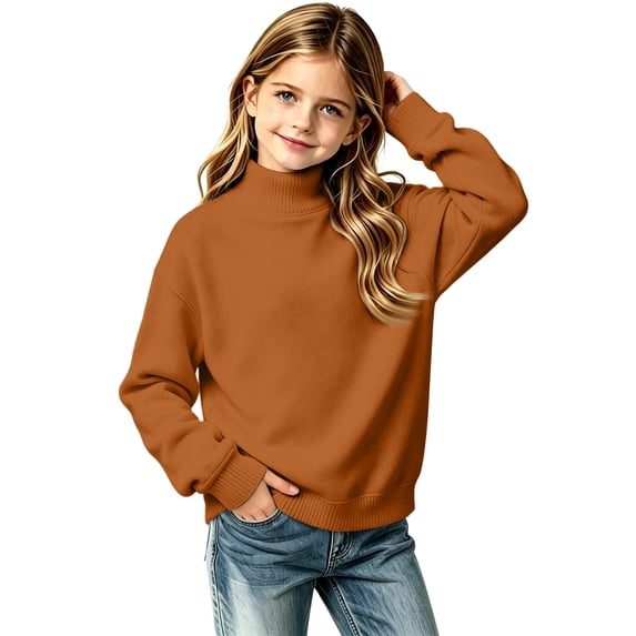 Dweltoz Girls Mock Neck Pullover Sweatshirt Polka Dot Cute Y2K Oversized Tops Kids 2026 Fall Winter Casual Long Sleeve Hoodies,Light Brown 7-8 Years