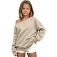 thumbnail image 1 of Dweltoz Girls Off The Shoulder Sweatshirt Asymmetrical Long Sleeve Pullover Casual Cute Solid Color Tops 2026 Fall Trendy Y2K Sweatshirt,Beige 9-10 Y, 1 of 5