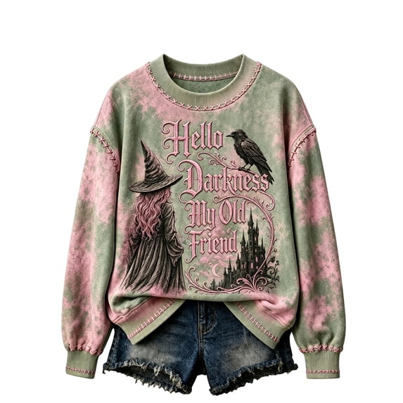 Dweltoz Halloween Sweatshirt for Women Vintage Witch Graphic Crewneck Pullover Fall Spooky Sweater Casual Long Sleeve Top,Pink 2XL