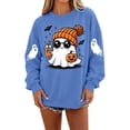 thumbnail image 1 of Dweltoz Halloween Sweatshirts for Women Cute Ghost Pumpkin Graphic Spooky Season Sweaters Oversized Fall Fleece Long Sleeve Crewneck Pullover Tops,Blue 2XL, 1 of 4