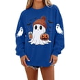 thumbnail image 1 of Dweltoz Halloween Sweatshirts for Women Cute Ghost Pumpkin Graphic Spooky Season Sweaters Oversized Fall Fleece Long Sleeve Crewneck Pullover Tops,Dark Blue L, 1 of 4