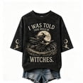 thumbnail image 1 of Dweltoz Halloween Witch T Shirt for Women Full Moon Flying Witch Graphic Crewneck Vintage Gothic Washed Oversized Short Sleeve Sweatshirt Fall Top,Navy 2XL, 1 of 3