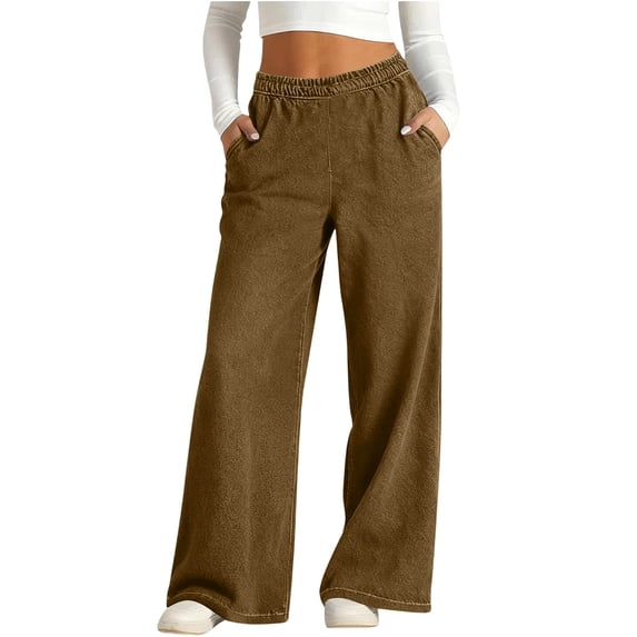 Dweltoz Jeans for Women High Waisted Stretchy Wide Leg Jeans Pull on Baggy Jeans Casual Trendy Straight Leg Denim Pants with Pockets,Brown 3XL