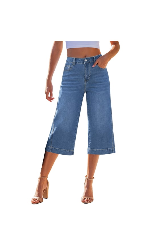 Long Denim Jorts for Women Wide Leg Mid High Waisted Side Seam Stretchy Denim Jeans Pants Summer Retro Y2k Jeans with Pocket,Blue 2XL