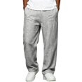 thumbnail image 1 of Dweltoz Men Linen Cargo Pants Baggy Elastic Waist Trousers Lightweight Breathable Wide Straight Leg Workwear with Pockets,Gray 3XL, 1 of 6