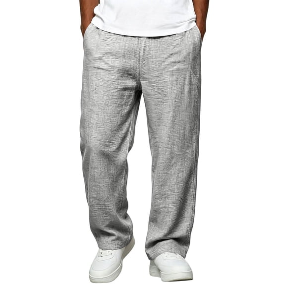 Dweltoz Men Linen Cargo Pants Baggy Elastic Waist Trousers Lightweight Breathable Wide Straight Leg Workwear with Pockets,Gray 3XL