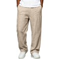 thumbnail image 1 of Dweltoz Men Linen Cargo Pants Baggy Elastic Waist Trousers Lightweight Breathable Wide Straight Leg Workwear with Pockets,Khaki L, 1 of 6