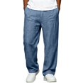thumbnail image 1 of Dweltoz Men Linen Cargo Pants Baggy Elastic Waist Trousers Lightweight Breathable Wide Straight Leg Workwear with Pockets,Navy M, 1 of 6