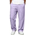 thumbnail image 1 of Dweltoz Men Linen Cargo Pants Baggy Elastic Waist Trousers Lightweight Breathable Wide Straight Leg Workwear with Pockets,Purple 2XL, 1 of 6