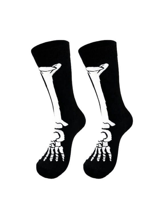 Men Women Halloween Skeleton Crew Socks Funny Novelty Spooky Skull Bone Print Socks Holiday Graphic Costume Socks for Unisex