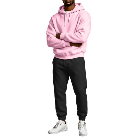 Dweltoz Men's 2 Piece Fleece Lined Sweatsuit Set Hoodie and Jogger Pants Athletic Running Outfits Casual Fall Winter Matching Sets,Pink 2XL