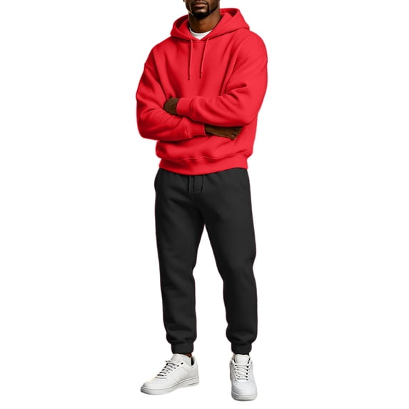 Dweltoz Men's 2 Piece Fleece Lined Sweatsuit Set Hoodie and Jogger Pants Athletic Running Outfits Casual Fall Winter Matching Sets,Red L