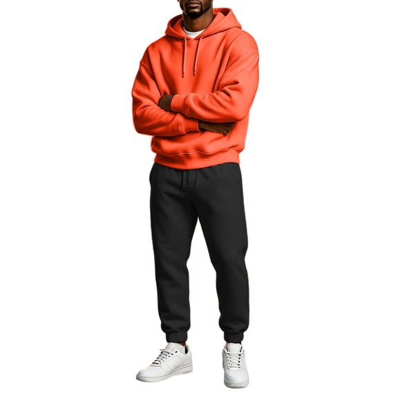 Dweltoz Men's 2 Piece Fleece Lined Sweatsuit Set Hoodie and Jogger Pants Athletic Running Outfits Casual Fall Winter Matching Sets,Saffron 3XL