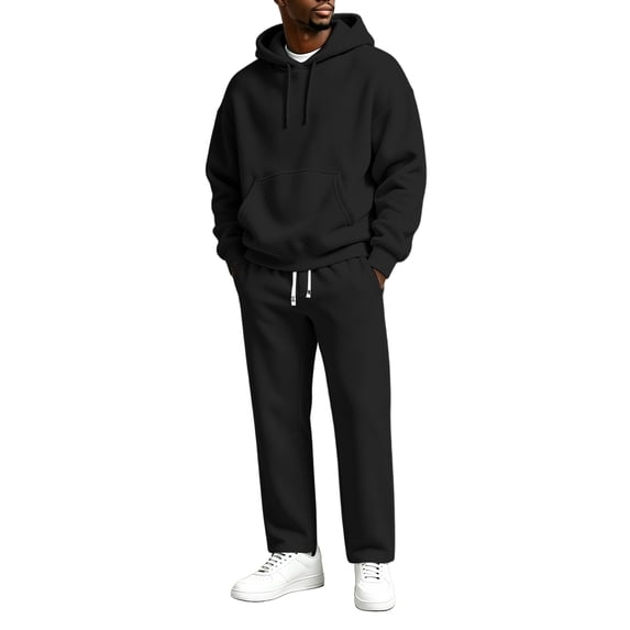 Dweltoz Men's 2 Piece Sweatsuit Set Hoodie and Straight Leg Sweatpants Athletic Running Outfits Casual Fall Winter Matching Sets,Black 3XL