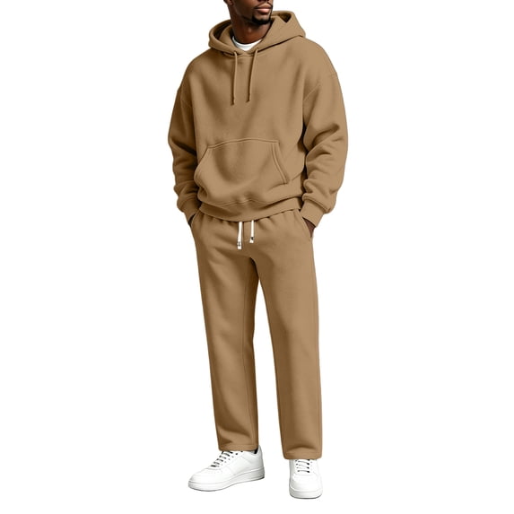 Dweltoz Men's 2 Piece Sweatsuit Set Hoodie and Straight Leg Sweatpants Athletic Running Outfits Casual Fall Winter Matching Sets,Khaki XL