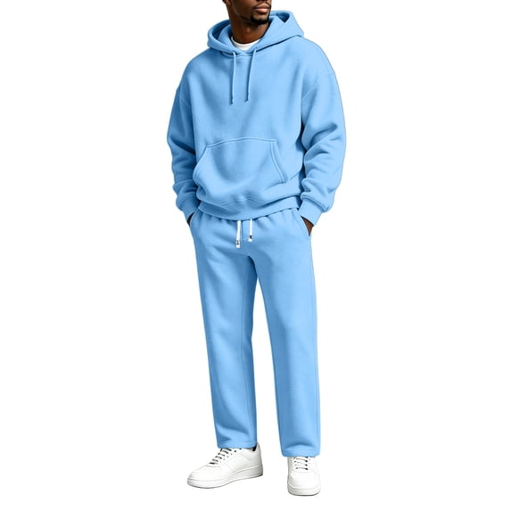 Dweltoz Men's 2 Piece Sweatsuit Set Hoodie and Straight Leg Sweatpants Athletic Running Outfits Casual Fall Winter Matching Sets,Light Blue S