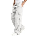 thumbnail image 1 of Dweltoz Men's Baggy Cargo Sweatpants Oversized Loose Fit Wide Leg Elastic Waist Drawstring Casual Pants with Pockets,White 3XL, 1 of 7
