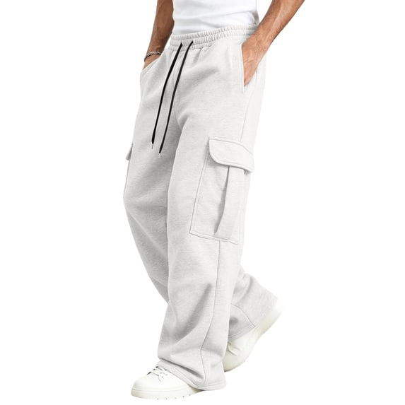 Dweltoz Men's Baggy Cargo Sweatpants Oversized Loose Fit Wide Leg Elastic Waist Drawstring Casual Pants with Pockets,White 3XL