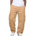 thumbnail image 1 of Dweltoz Men's Cargo Pants Baggy Loose Fit Trousers Straight Leg Casual Pants Elastic Waist Multi-Pocket Utility Pants,Beige 5XL, 1 of 3