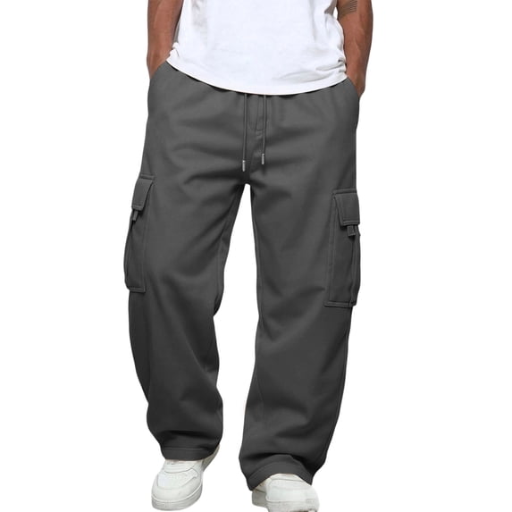 Dweltoz Men's Cargo Pants Baggy Loose Fit Trousers Straight Leg Casual Pants Elastic Waist Multi-Pocket Utility Pants,Dark Gray M