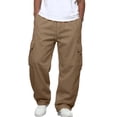 thumbnail image 1 of Dweltoz Men's Cargo Pants Baggy Loose Fit Trousers Straight Leg Casual Pants Elastic Waist Multi-Pocket Utility Pants,Khaki L, 1 of 3
