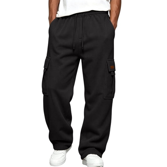 Dweltoz Men's Cargo Sweatpants Elastic Waist Drawstring Pants with Multi Pockets Casual Wide Leg Baggy Pants Oversized Lightweight Trousers 2026 Fall Winter Athletic Sweatpants,Black 2XL