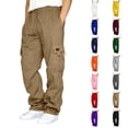 thumbnail image 1 of Dweltoz Men's Heavyweigh Cargo Sweatpants Casual Loose Fit Wide Leg Joggers Drawstring Open Bottom Workout Trousers with Pockets,Camel M, 1 of 9
