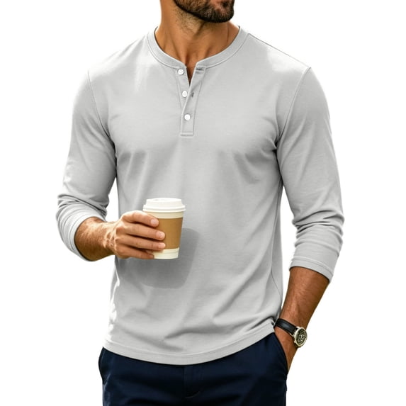 Dweltoz Men's Henley Shirts Long Sleeve 3 Button Casual Basic Solid Pullover Shirt Soft Comfortable Lightweight Classic Tee Tops,Light Gray L