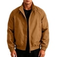 thumbnail image 1 of Dweltoz Men's Lightweight Bomber Jacket Casual Stand Collar Zip Up Soft Outerwear with Side Pockets Fall Winter Fashion Jackets,Brown 2XL, 1 of 5