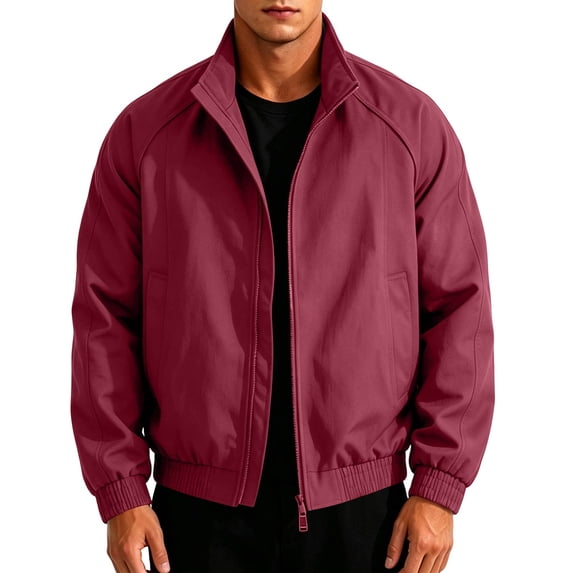 Dweltoz Men's Lightweight Bomber Jacket Casual Stand Collar Zip Up Soft Outerwear with Side Pockets Fall Winter Fashion Jackets,Wine S